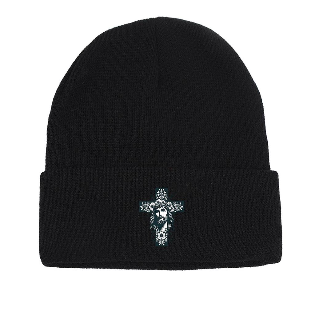 Крест Иисус Зимняя вязаная шапка Beanie, Skullies Beanies Slouchy Теплые однотонные шапки с помпоном Вязаная шапка Beanie