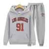Лос-Анджелес 91 спортивный костюм с принтом, весенне-осенний комплект, толстовка с длинными рукавами, толстовка для бега, брюки для бега, лоскутный костюм для фитнеса и бега
