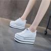 Autumn 10.5cm High Thick Heel Platform Flats Women Casual Shoes Genuine Leather Soft Quality Casual Shoe Sneakers White Black
