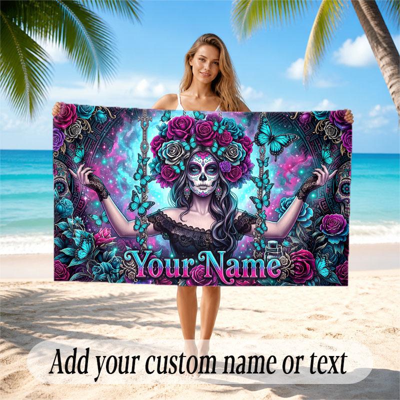 Celebration Theme Beach Towel Personalized Custom Name & Text Soft Quick Dry Beach Towel for Swimming Travel