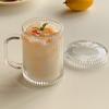 Набор из 4 чашек латте для холодного кофе по 330 мл, бытовые бокалы для вина с вертикальными полосками и крышкой, прозрачная посуда для напитков, кружки для сока, молока, чая
