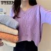 Vintage Loose Women Sweaters Short Knitted Pullovers Sweet Simple Casual Jumpers Round Collar Long Sleeve Tops Knitwear