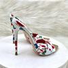 Sexy Fashionable Printed Slippers Shoes for Women's Sandals Summer Sexy Slippers Pointe Toe Thin Heels Stiletto Sandals 12cm