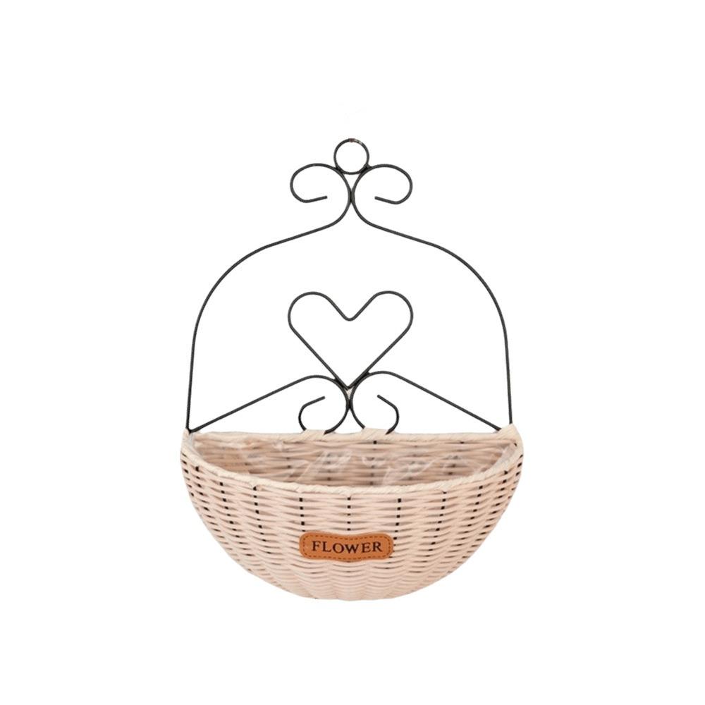Imitation Rattan Hanging Flower Basket Wear-resistant Handmade Wall Planter Rural Style Wall Mounted Metal Planter Holder