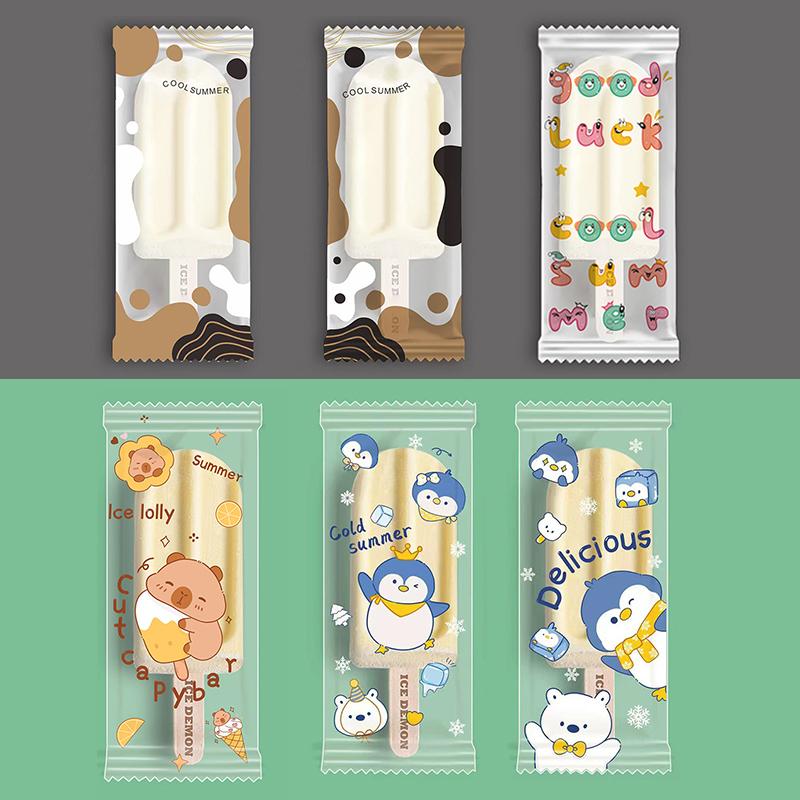 100 шт. Милые мультяшные пищевые пакеты для мороженого Одноразовые пластиковые защитные чехлы для эскимо Пакет для хранения и упаковки Сделай сам