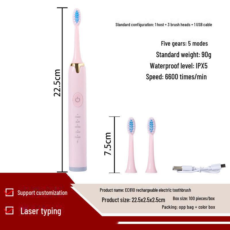 Portable Rechargeable Soft Bristle Electric Toothbrush for Adults