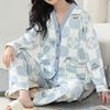 Женские пижамные комплекты из чистого хлопка с длинными рукавами, кимоно с V-образным вырезом и лацканами, осенняя пижама для девочек, японская домашняя одежда