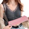 Women Thermal Vest Lace Trim Plush-lined V Neck Sleeveless Thread Solid Color Slim Fit Elastic with Chest Pads Layering