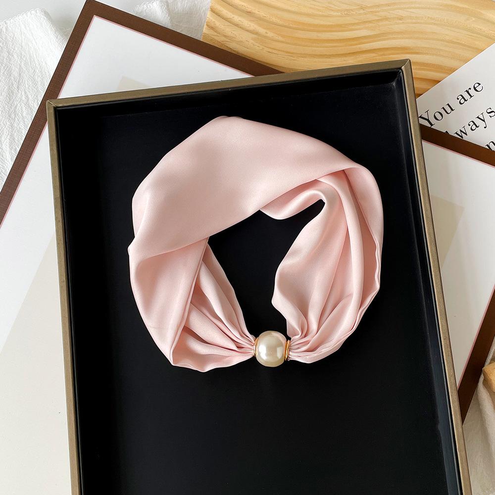 Spring And Summer Silk Magnetic Button Scarf High-End Fashion Magnetic Button Necklace Polyester Pure Color Scarf