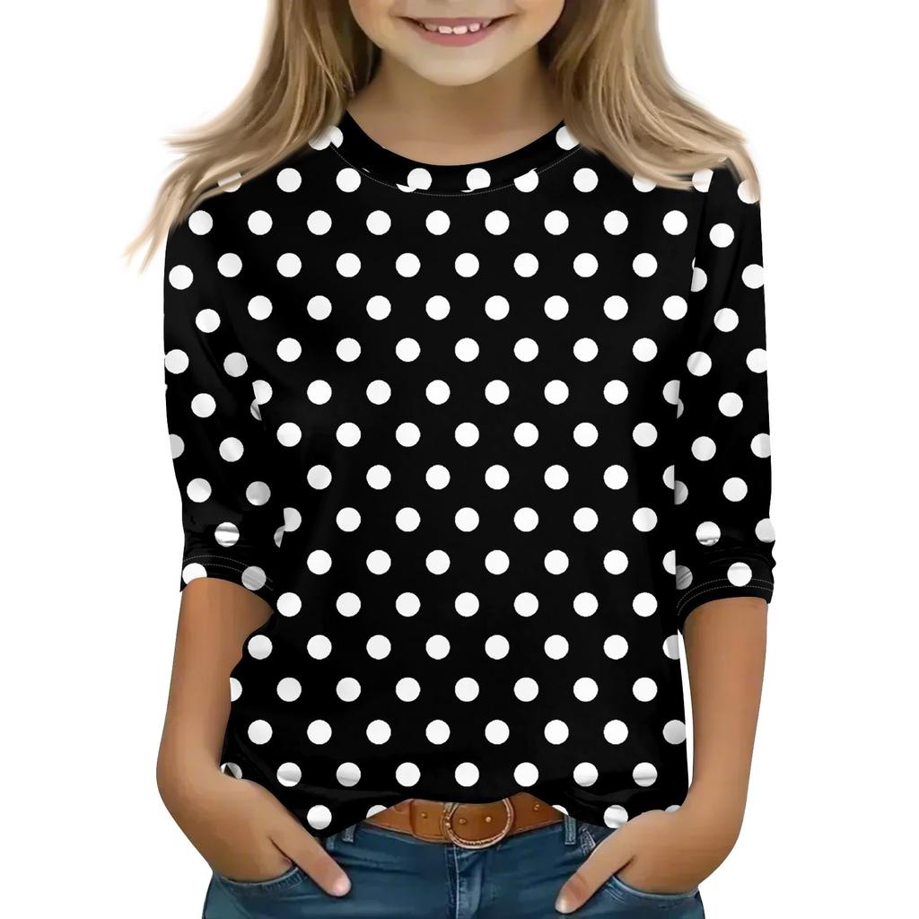 Топы с принтом для девочек 5-16 лет с круглым вырезом и рукавами 3/4 Футболки Модные топы Наряды Футболки