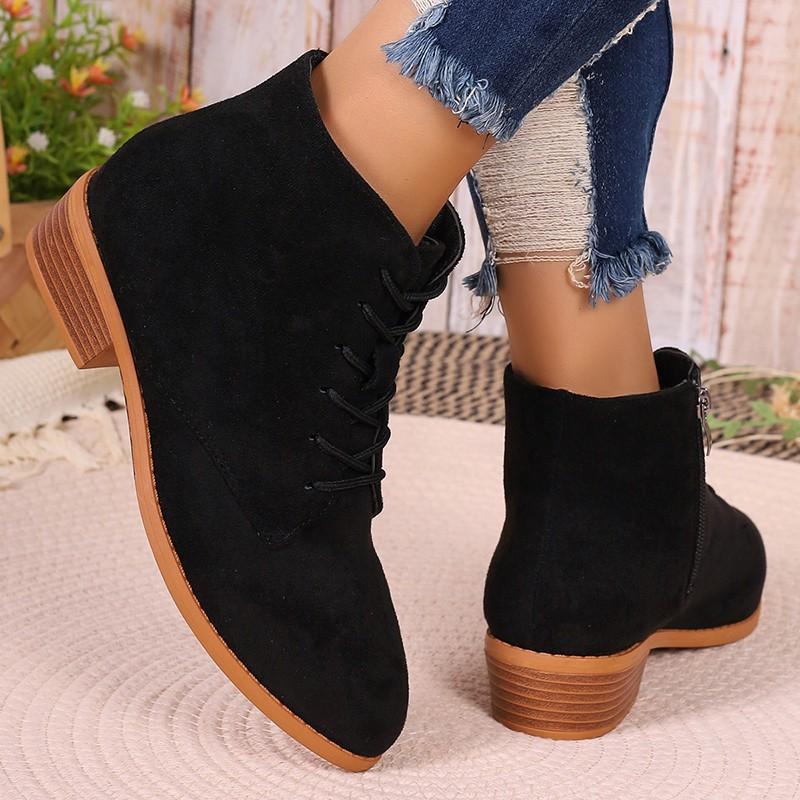 Внешняя торговля осень новые ботильоны на толстом каблуке женские в британском стиле большого размера на шнуровке ботильоны на толстом каблуке