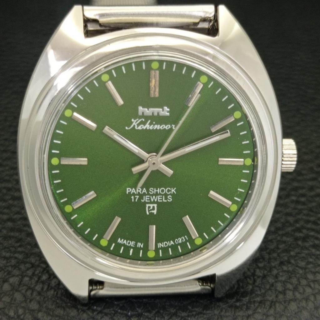 INDIAN VINTAGE HMT KOHINOOR HAND-WINDING MENS GREEN COLOR DIAL WATCH A441024-4 HT-a441024