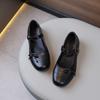 Детские кожаные туфли весна осень новые черные туфли для девочек школьные универсальные детские модные туфли принцессы с бантом на плоской подошве