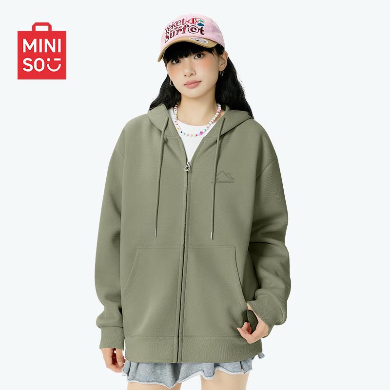 MINISO Men's Loose Fit Hooded Cardigan Sweatshirt