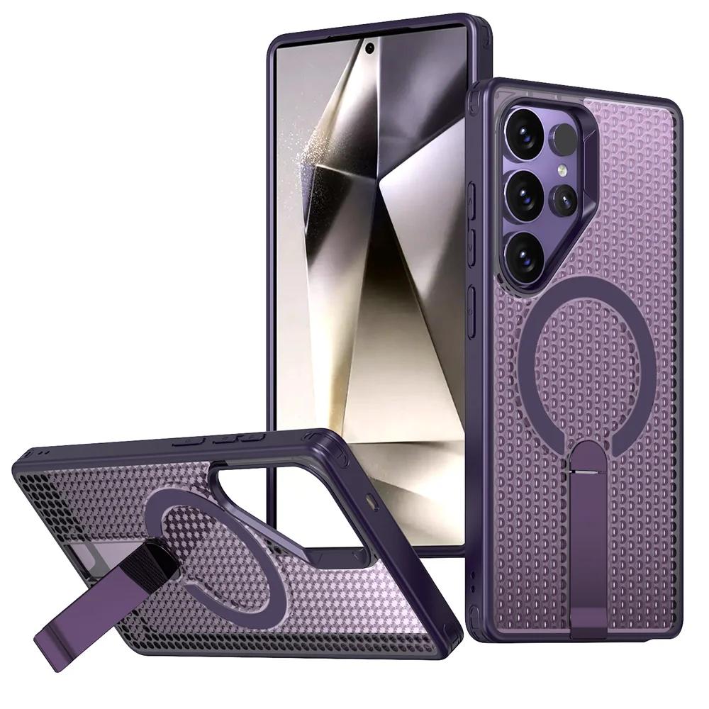 Чехол для Samsung Galaxy S25 S24 S23 S22 Ultra Plus S25Edge S24FE M56 F56 с отводом тепла, скрытой подставкой, магнитный, противоударный