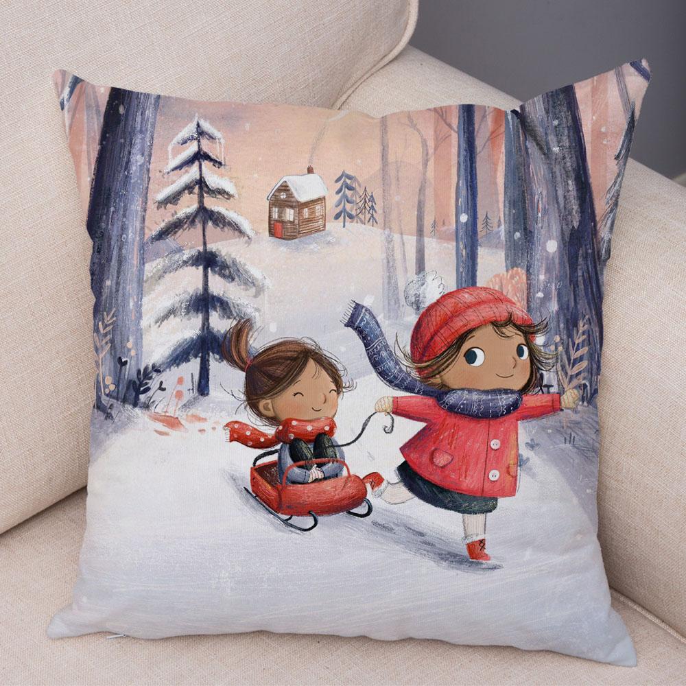 Super Soft Plush Pillow Case for Sofa Home Watercolor Cartoon Girl Cushion Cover Decor Fairy Tale World Lovely Child Pillowcase
