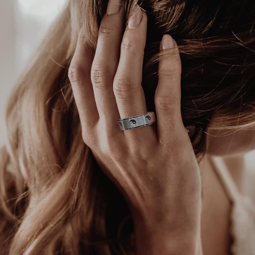 Fashion Yin Yang Tai Chi Stainless Steel Spinner Rings For Women Men Trandy Chinese Style Rotatable Fidget Ring Men Wedding Band