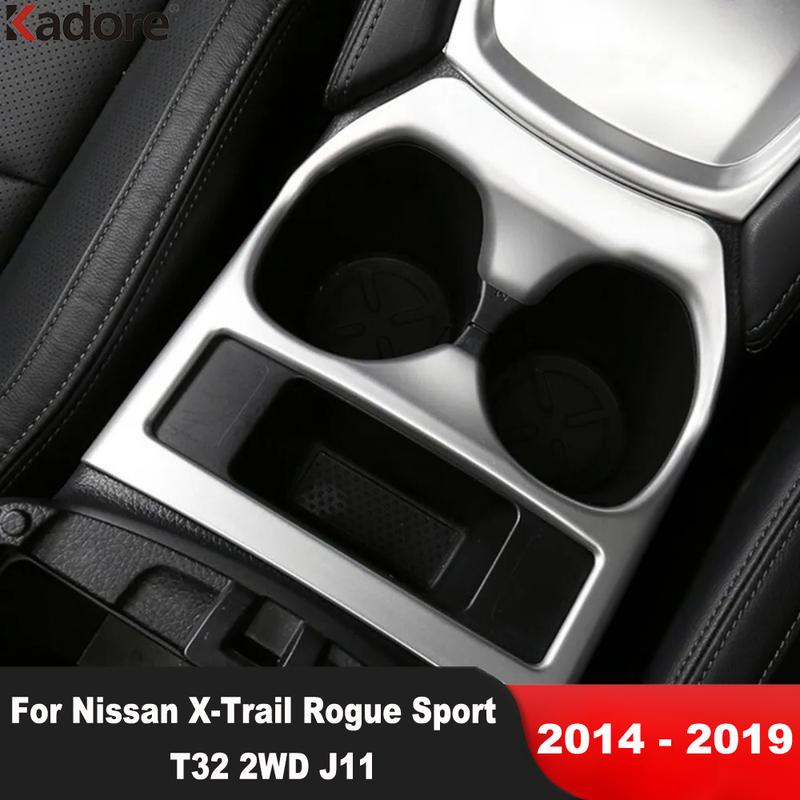For Nissan X-Trail Rogue Sport T32 2WD J11 2014- Matte Car Console Water Cup Holder Frame Cover Trim Interior Accessories