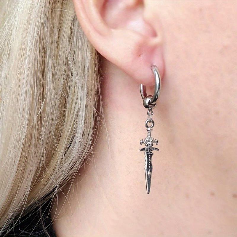 1PC Vintage Cross Sword Titanium Earrings Stainless Steel Street Hip Hop Rock Punk Style Men Women Holiday Party Accessories