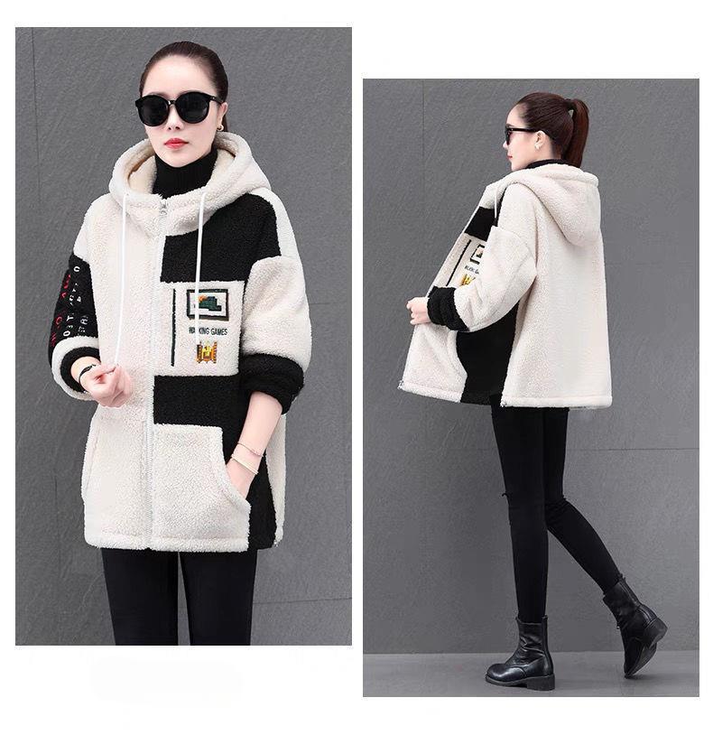 Кардиган большого размера из овечьей шерсти, женская осенне-зимняя свободная куртка из толстого бархата с капюшоном