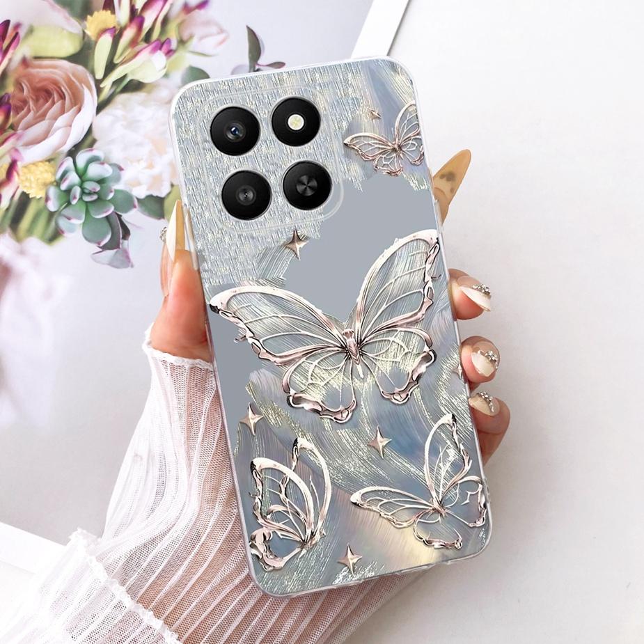 For Honor 400 Smart 5G Case LGN-NX1 Luxury Flowers Butterfly Painted Cover Silicone Case For Honor X7d X 7d HonorX7d Soft Fundas