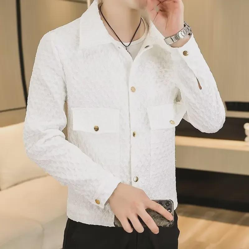 Мужская ветровка с клетчатыми лацканами: Модная облегающая куртка в корейском стиле на весну и осень