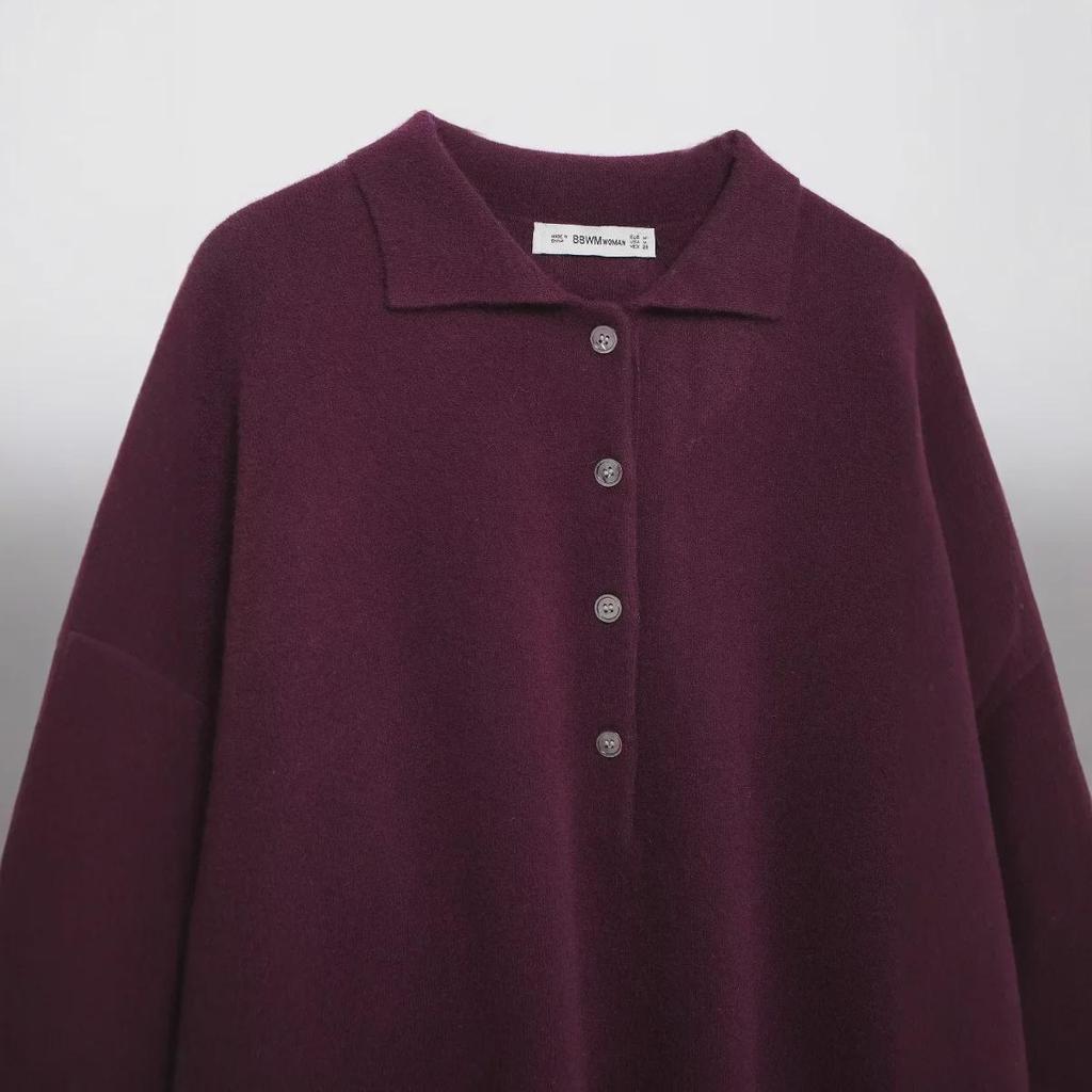 Женский вязаный кардиган из смесовой шерсти с отворотом и однобортным дизайном