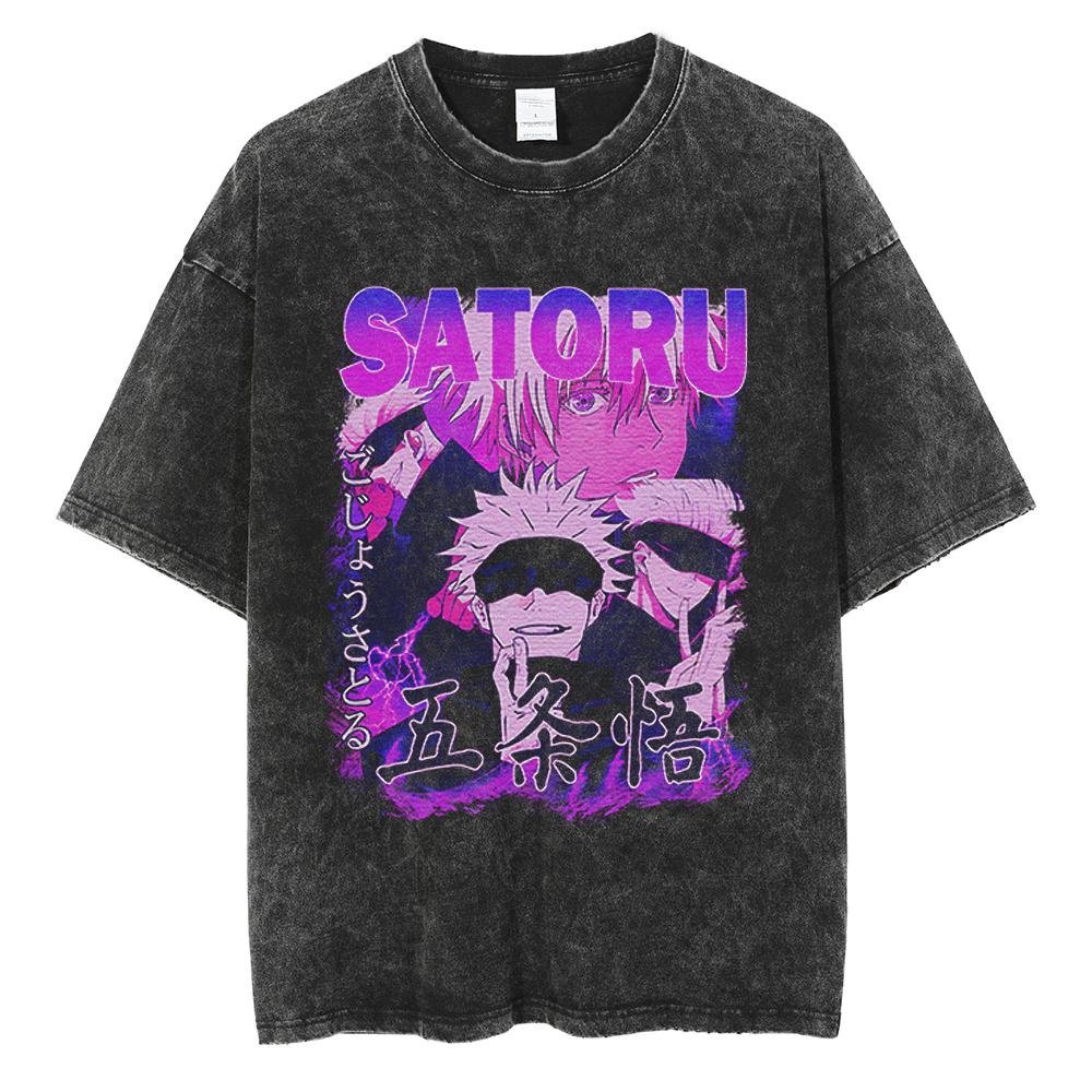 Горячая Аниме Футболка с Принтом Jujutsu Kaisen Нанами Кенто Мужская Винтажная Выстиранная Футболка Оверсайз Футболка Короткий Рукав Хлопок Свободный Топ Футболка