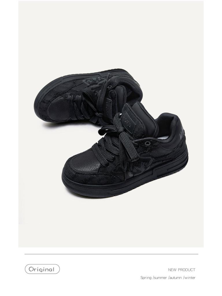 Black Knight Destructive Aesthetics Series: Trendy Youth Thick-Soled Low-Top Canvas Shoes for Men and Women
