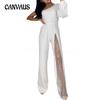 Women's Plus Size Fashion Sexy Oblique Shoulder High Split Jumpsuit