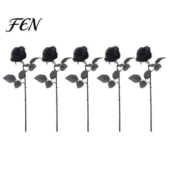 Long Stem Faux Flowers Realistic Silk Black Roses with Stems for Wedding Centerpieces, Halloween Home Durable Floral Decor, Artificial Arrangements