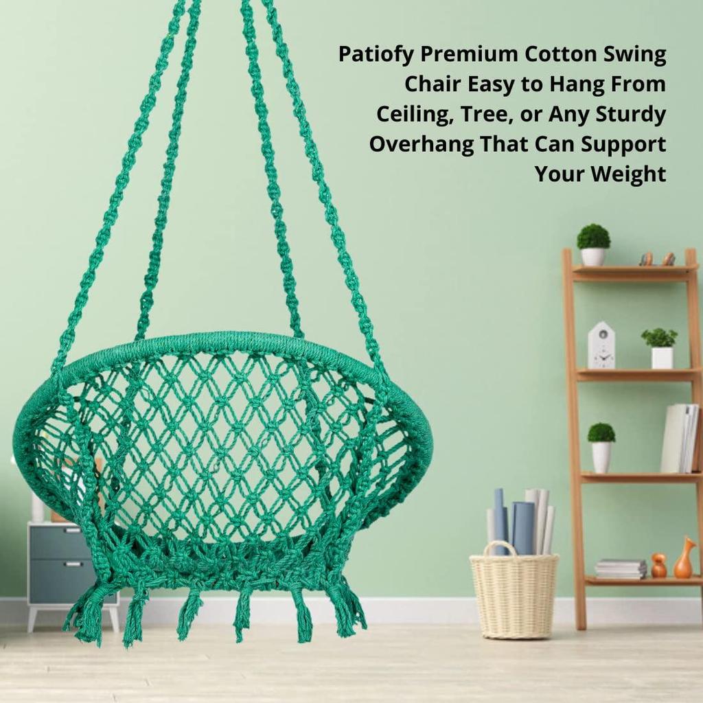 Качели для балкона, помещения, улицы/грузоподъемность до 120 кг/включает бесплатный комплект для подвешивания и красную L-образную подушку/подвесное кресло-качели-гамак ручной работы (зеленый)