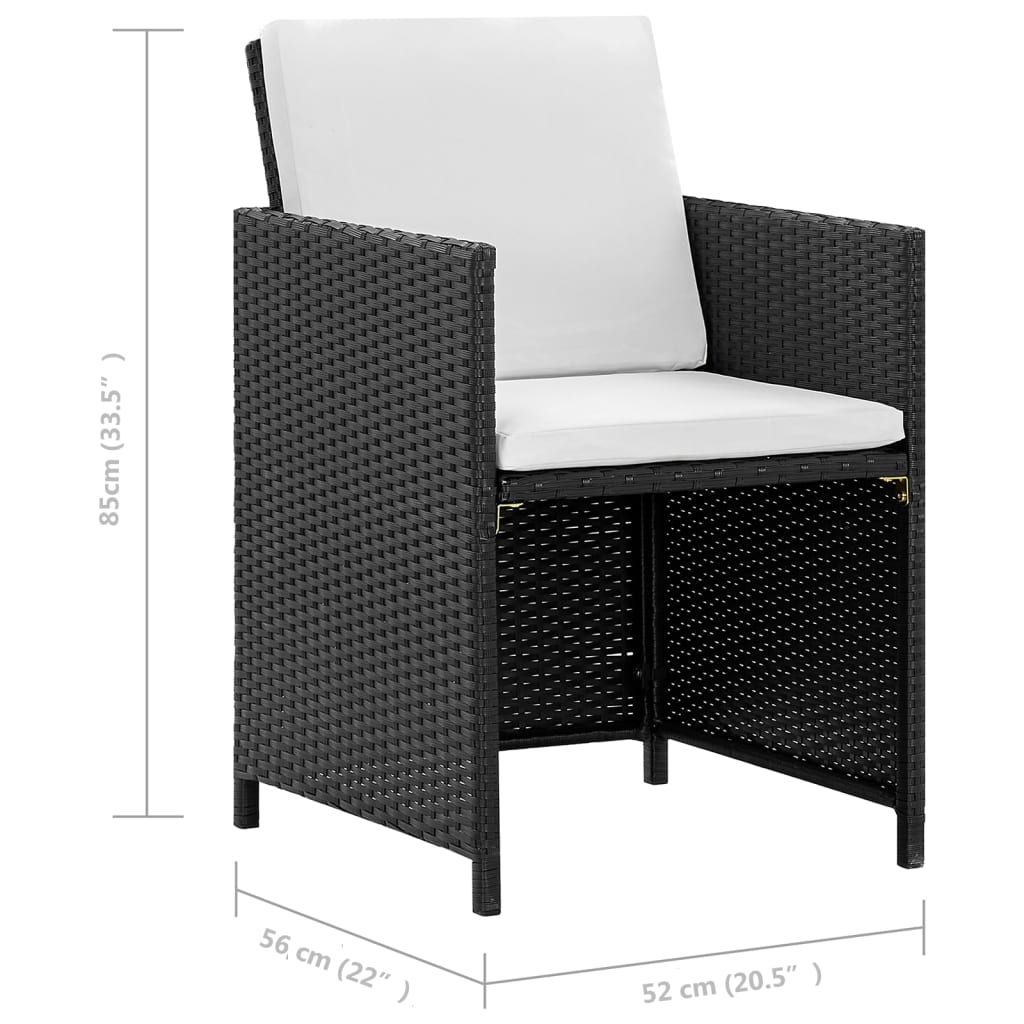 5 Piece Garden Dining Set with Cushions Poly Rattan Black