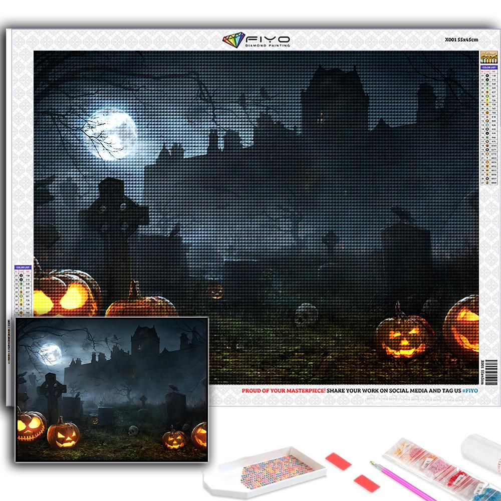 5D DIY Diamond Embroidery Halloween Scary Pumpkin And Castle Diamond Painting Mosaic Home Decoration