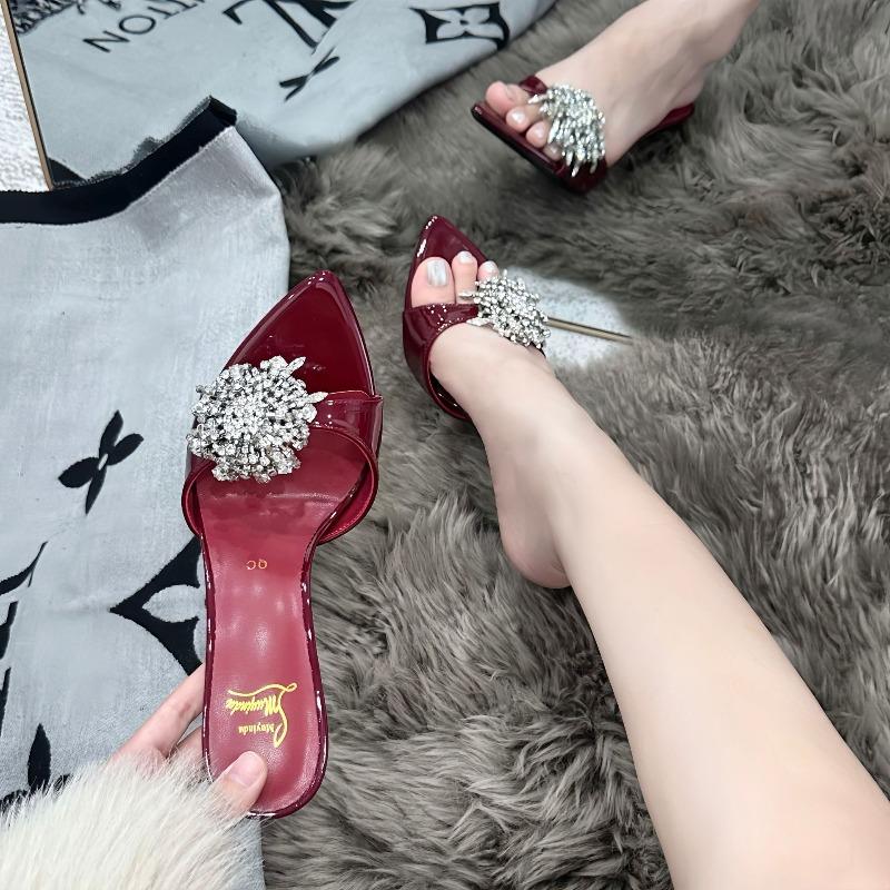 - Summer New Rhinestone Stunning High-heeled Sandals High-end Feeling Not Tired Feet Pointed High Heels