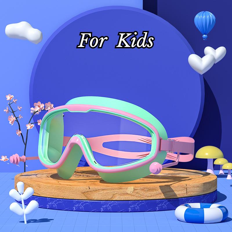 Очки для плавания с большой оправой, беруши, водонепроницаемые, противотуманные, HD, прозрачные, детские очки, защита от ультрафиолета, безопасные очки для плавания