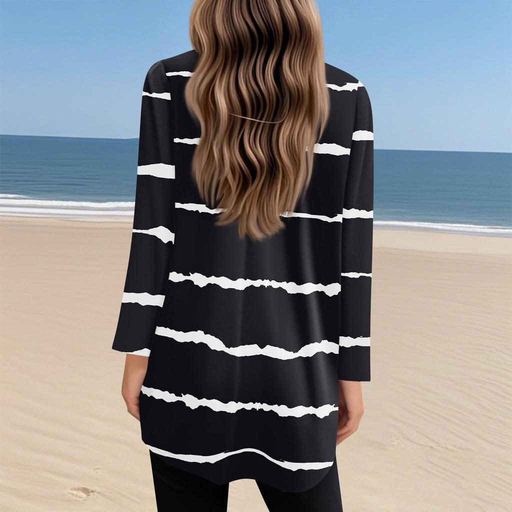 Womens Tops V-neck Long Sleeve Blouses Casual Mid-length Shirts Fashion Print Tunic Tops With Pockets