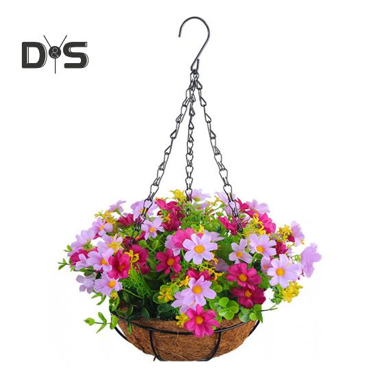 Подвесная корзина для искусственных цветов, искусственные цветы в корзине, устойчивая к ультрафиолетовому излучению, искусственная цветочная корзина с цепями для декора дома, сада, патио
