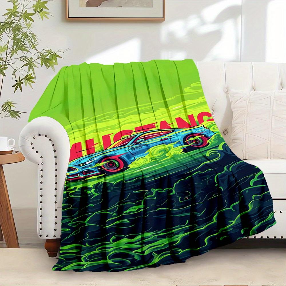 For Mustang,Speed,Artwork-Themed Flannel Blanket, Glam Style, Digital Print, All-Season Comfort, Tear-Resistant, Knitted Craftsmanship, Poly