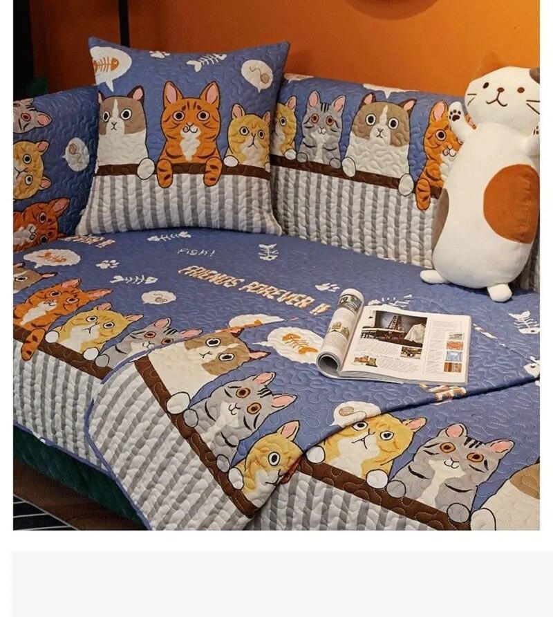 Жаккардовый чехол для дивана, утолщенный нескользящий чехол для подушки с героями мультфильмов, хлопковый бархатный универсальный защитный чехол для гостиной