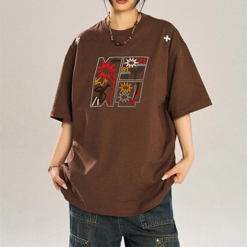 Summer 100% Cotton Casual Oversized T Shirt Women's Hip Hop Streetwear Harajuku Vintage Letter Print Short Sleeve T-shirts for Women White Y2k Tops