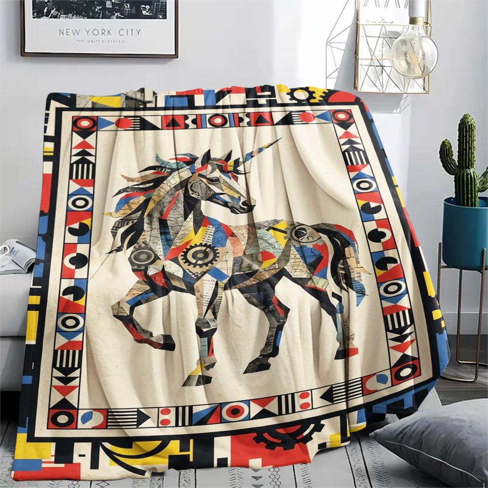 Unicorn Animal Print Flannel Blanket, High quality Comfortable for All Seasons, Home Decor, Warmth and Comfort, Perfect for Christmas Gifts143