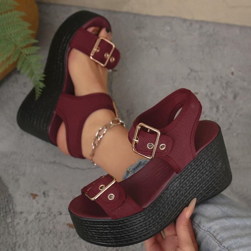 Toe Straw Woven Womens Peep Sandals Designed With Wedge Heel And Thick Platform Sole For Casual Daily Outdoor Wear