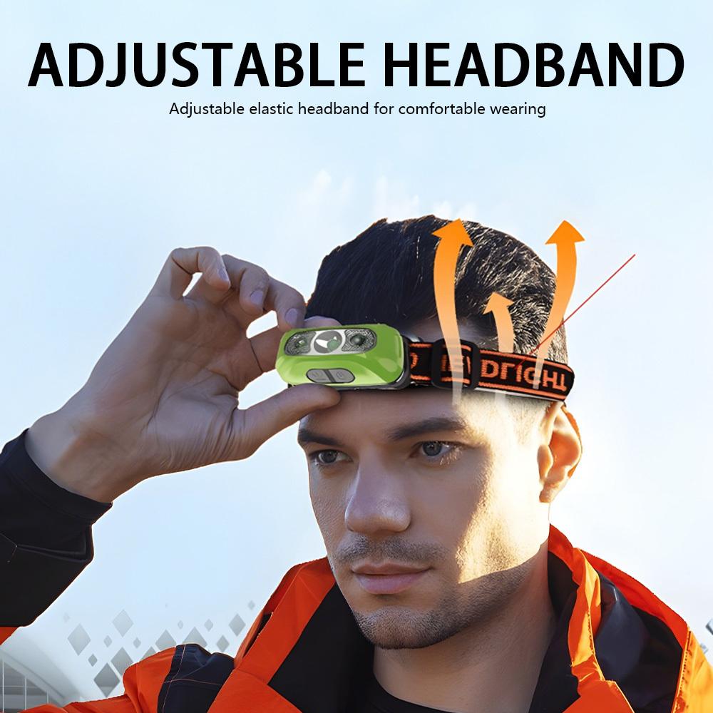 Спортивный налобный фонарь, перезаряжаемый через USB, налобный фонарь с ярким лучом, автоматический переключатель в 3 режимах, для кемпинга, рыбалки и аварийных ситуаций