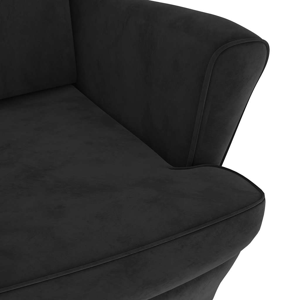 Velvet Armchair with Footstool Black