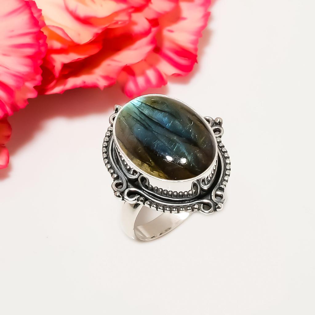 Лабрадорит - Мадагаскар Кольцо из стерлингового серебра 925 пробы V4563, Синее кольцо, Овальное кольцо, Подарок на День святого Валентина, Подарок для нее, Подарок на день рождения, Ювелирные изделия ручной работы, Sil