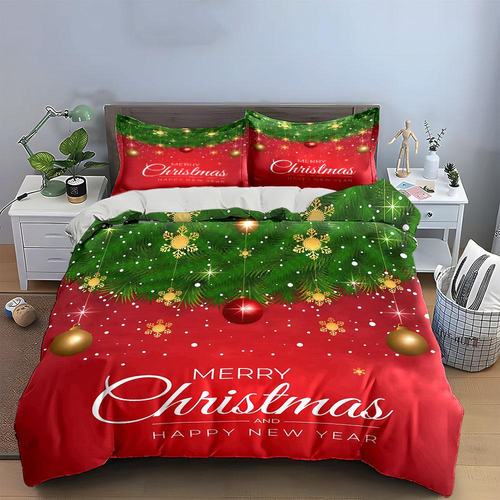 Christmas Ornaments Red Decor Bedding Duvet Cover Set Duvet Cover Pillowcases (1*Duvet Cover 2*Pillowcases, without duvet insert)
