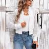 Spring Elegant Ladies Pure White Lace Long Sleeve Baseball Collar Solid Color Zip Jacket