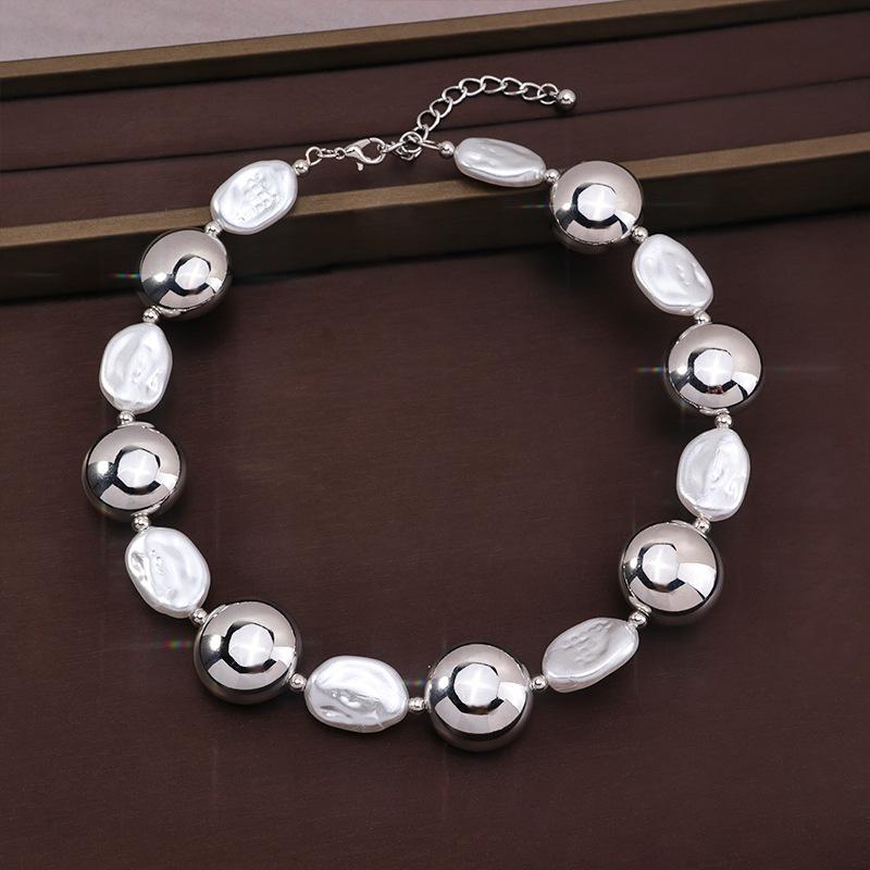 Irregular Baroque Pearl Splicing Metal Collar Niche Design Clavicle Chain Jewelry Necklace