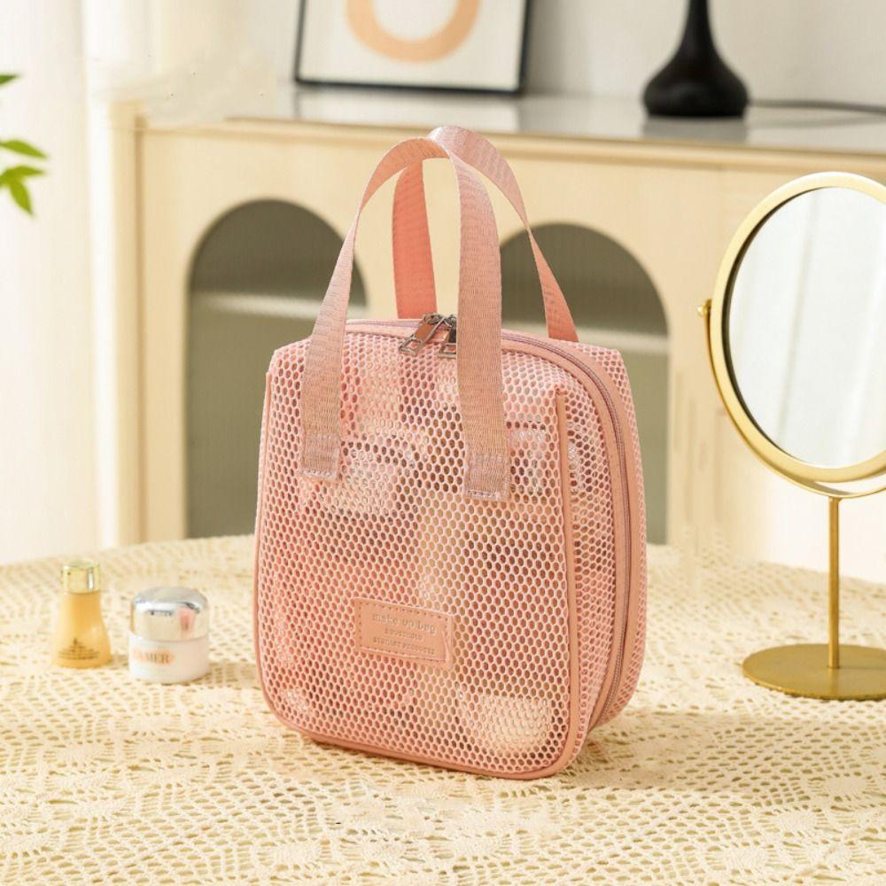 Large Capacity Transparent Mesh Cosmetic Bag Square Storage Toiletry Bag Cosmetic Cases Ladies